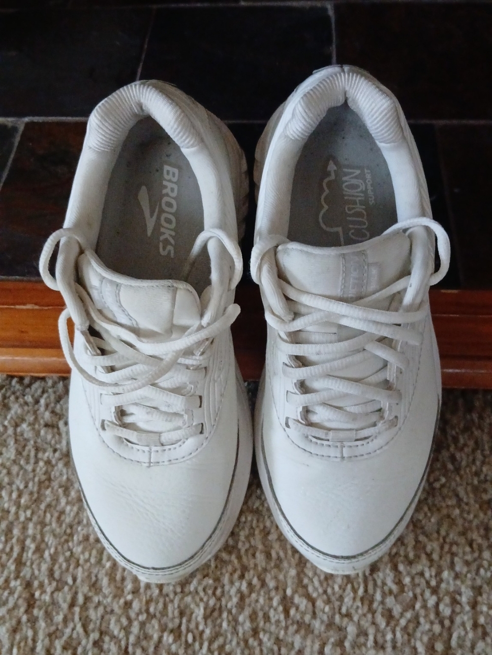 Brooks Off-White Leather Lace-Up Sneakers
